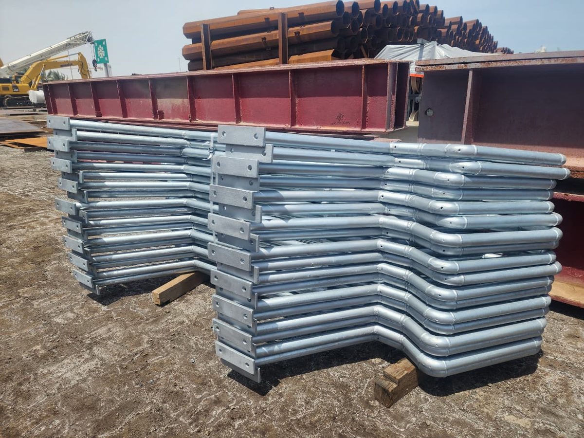 Coated fabricated sections stacked prior to dispatch