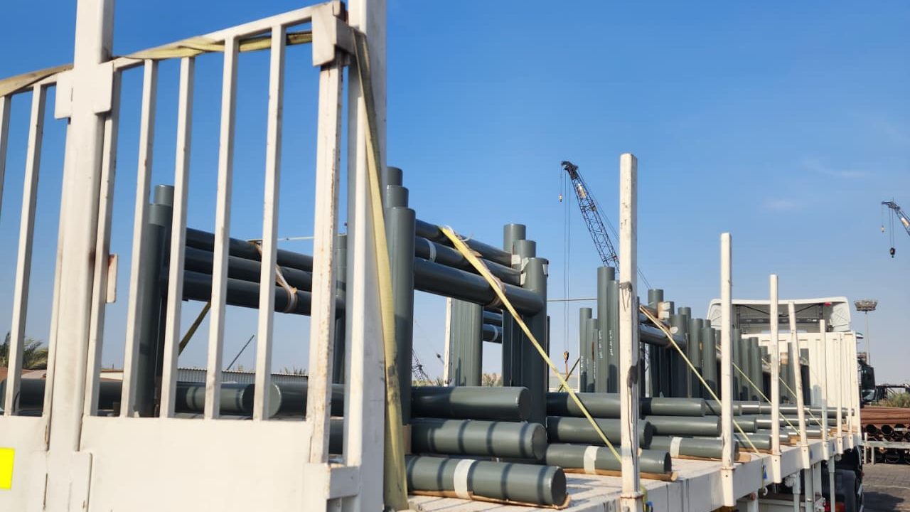 Fabricated sections loaded for delivery to site